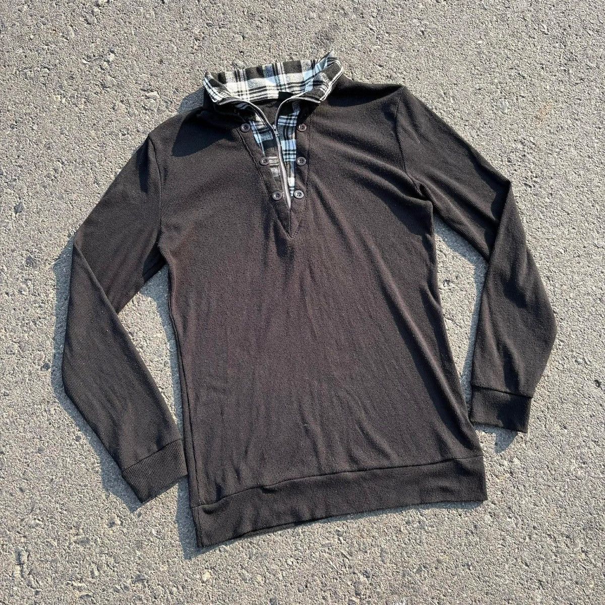 Japanese Brand Layered Henley Long Sleeve Plaid Collar Y2K Casual Top Size US S / EU 44-46 / 1 - 2 Thumbnail