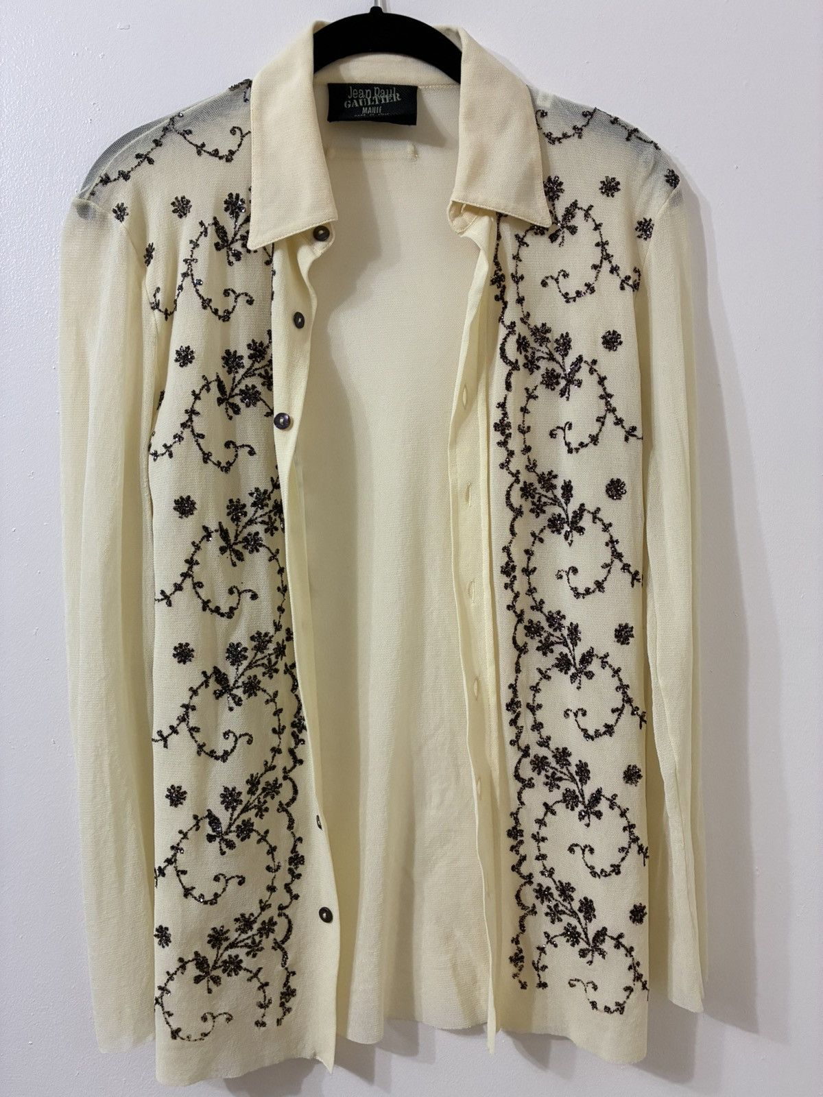 Jean Paul Gaultier Jean Paul Gaultier Cream and Black Embroidered Blouse Size US M / EU 48-50 / 2 - 5 Thumbnail