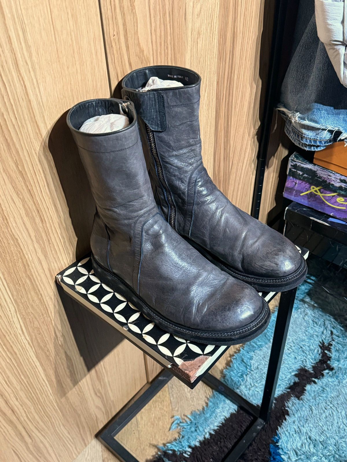 image of Rick Owens New Mainline Creeper Leather Boots 42 Dark Dust, Men's (Size 9)