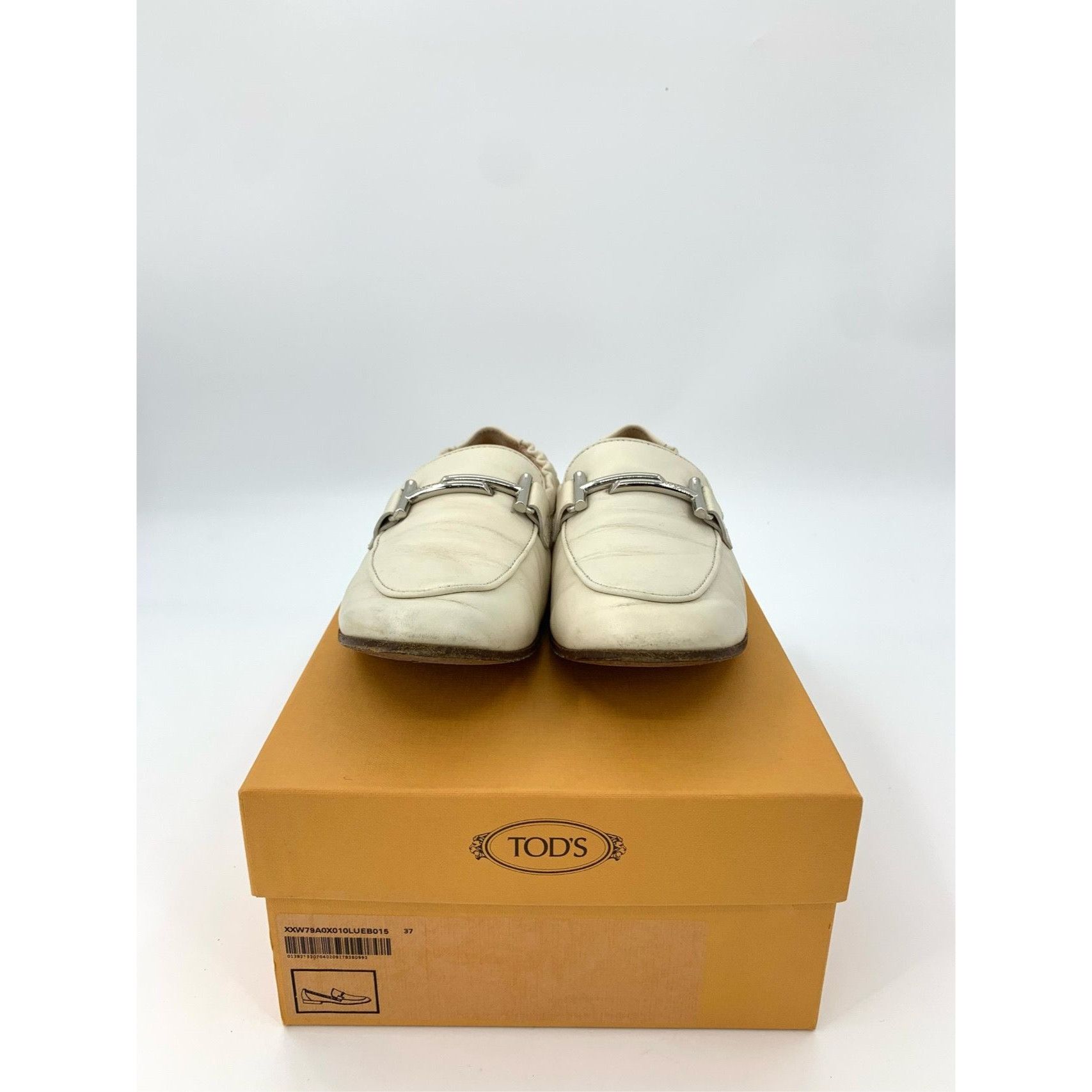 Tod's Tods Womens Ivory Leather Loafers With Silver Buckle Accent Size US 7 / IT 37 - 2 Thumbnail