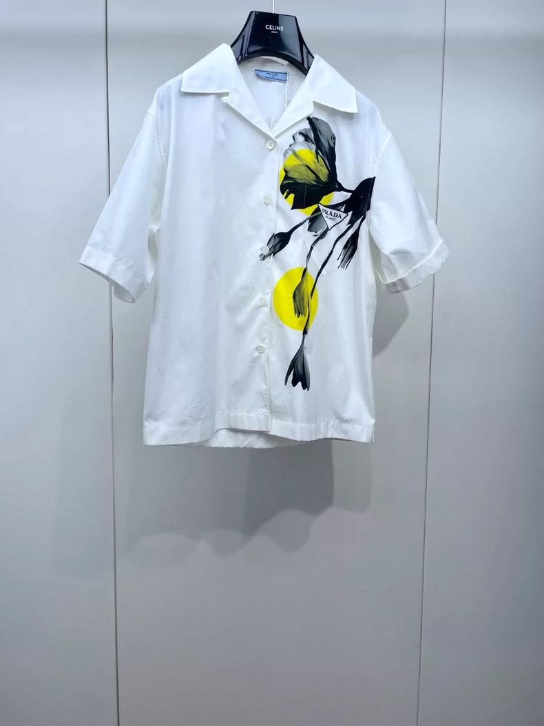 Prada Prada Ink-printed short-sleeved shirt 2504-Nextarrow Size XS / US 0-2 / IT 36-38 - 1 Thumbnail