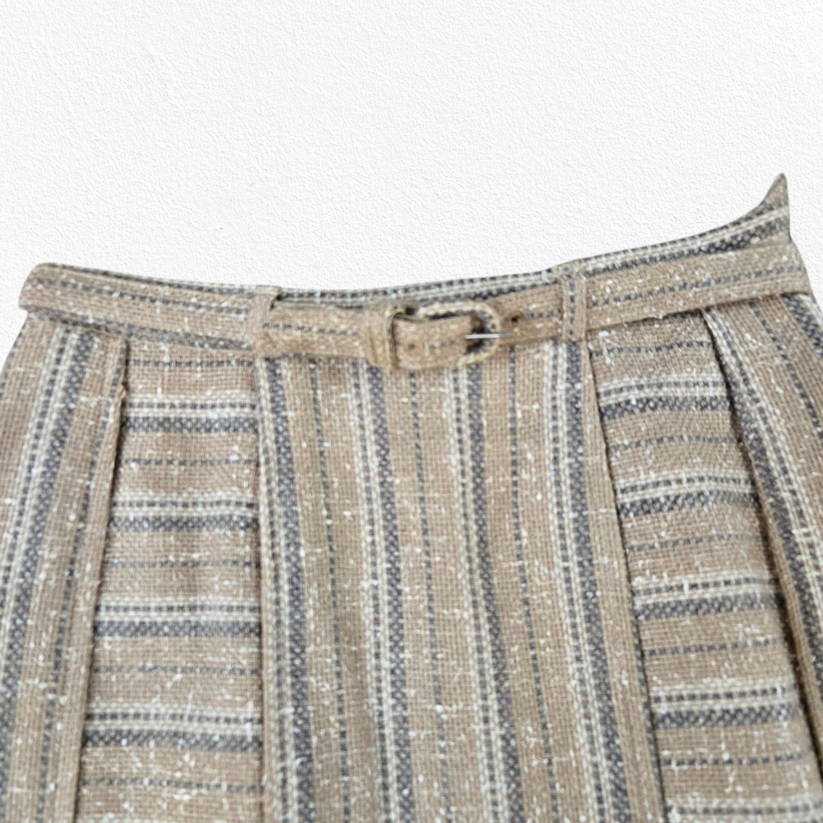 Vintage 1950s Beige Striped Tweed High Waisted Belted Skirt Size 2 Size 26" / US 2 / IT 38 - 3 Thumbnail