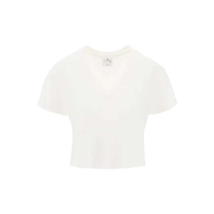 image of Courreges O1S22I1N0424 Cropped Logo T-Shirt In White, Women's (Size XS)