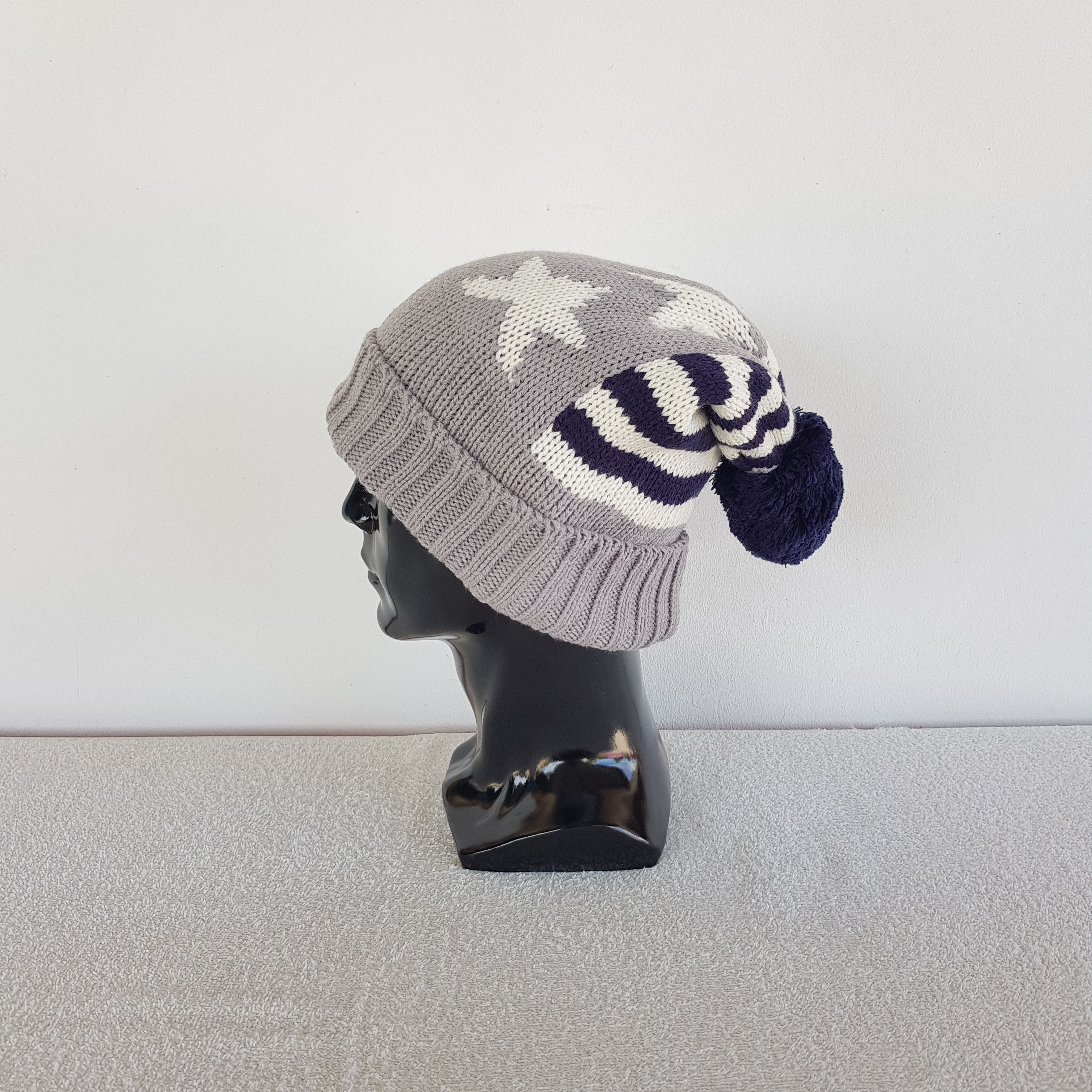 Japanese Brand Vintage Star Beanie Cable Knit Pom Pom Snow Ski Caps Hats. Size ONE SIZE - 4 Thumbnail