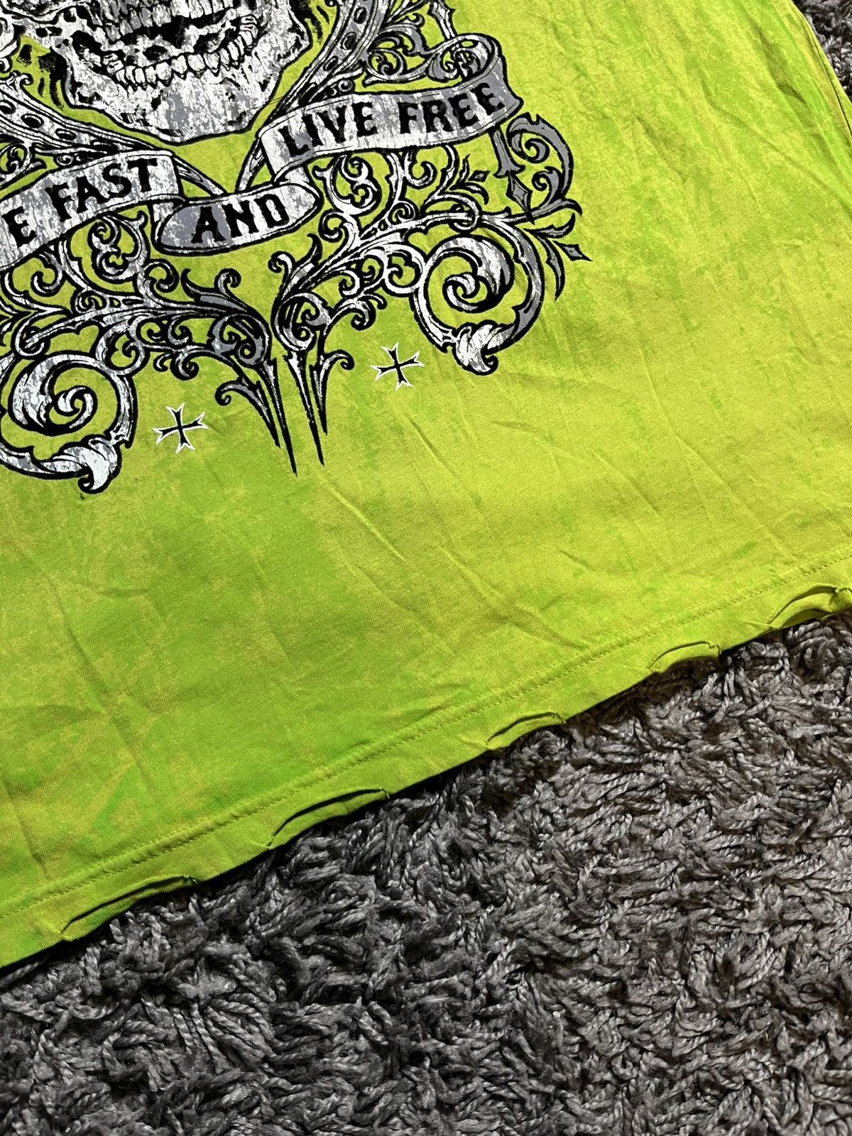 Affliction AFFLICTION SMOKING SKULL LIME LAVA COTTON T-SHIRT Size US XL / EU 56 / 4 - 6 Thumbnail
