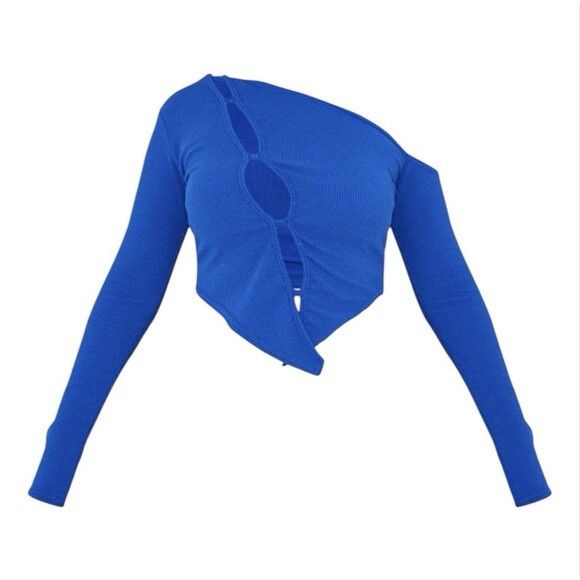 PrettyLittleThing Pretty Little Thing Blue One Shoulder Long Sleeve Top S 4 Size S / US 4 / IT 40 - 1 Thumbnail