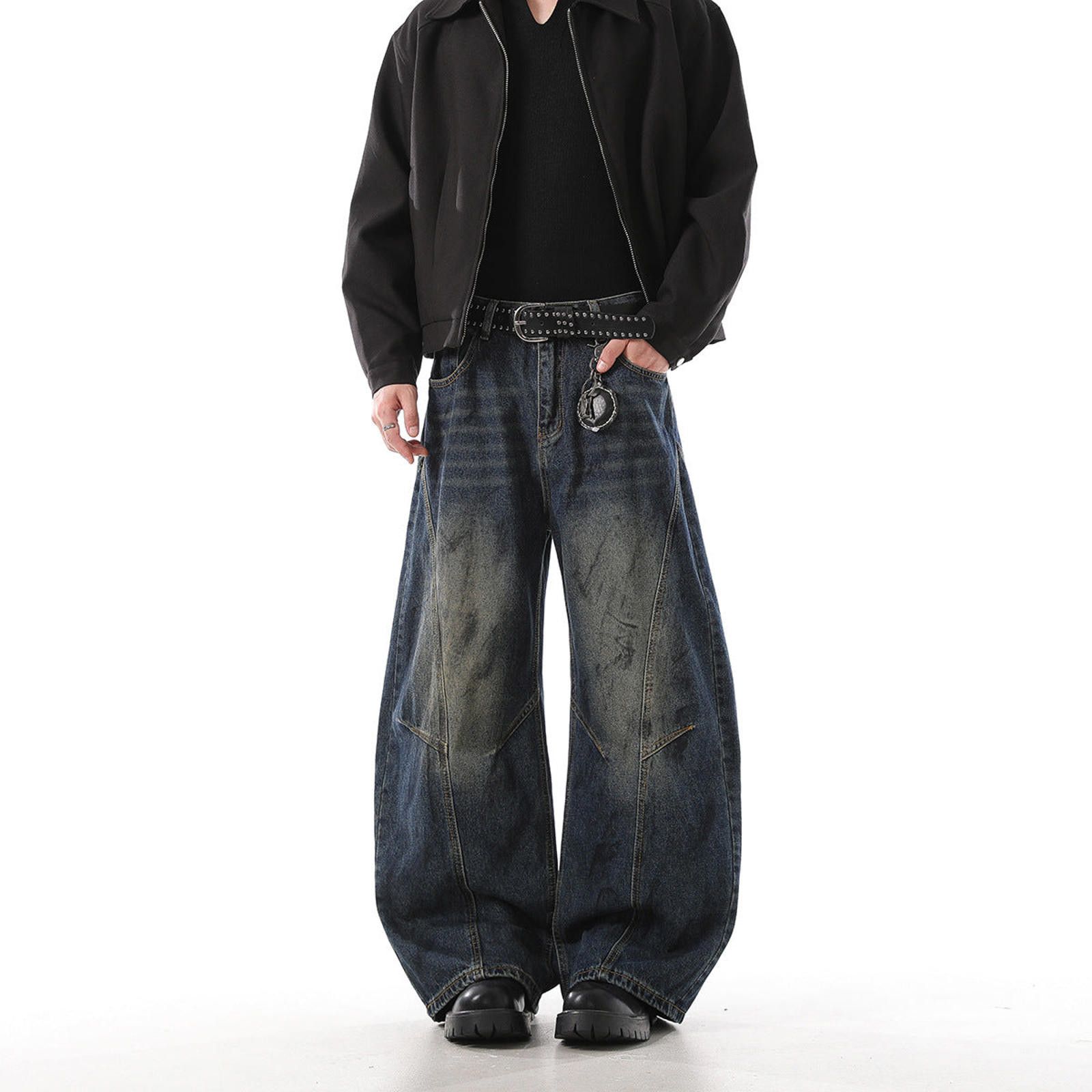 Jean Dark Wash Wide Leg Denim Jeans, Baggy Fit Jeans Size US 32 / EU 48 - 4 Thumbnail