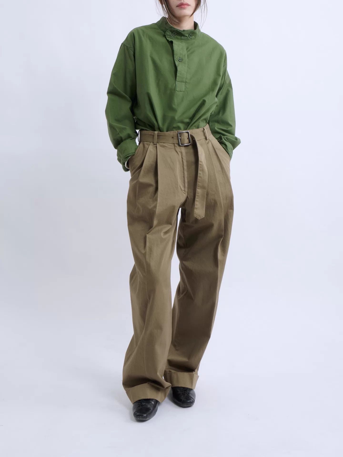 Dries Van Noten DVN 00s Morocco-made Khaki High-Waist Belted Wide-Leg Pants Size 24" / US 00 / IT 34 - 5 Thumbnail