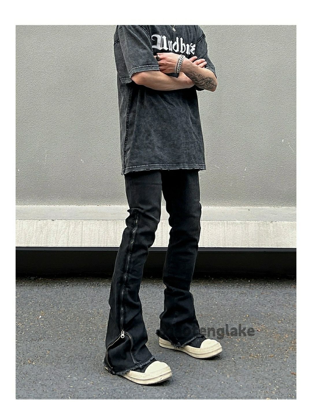 Jean × Vintage washed faded zipper utility punk grunge flared jeans Size US 32 / EU 48 - 2 Thumbnail