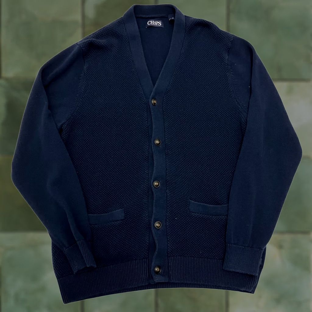 Chaps Chaps Sweater Mens Medium Navy Button Up Cardigan Textured Knit Cotton Size US M / EU 48-50 / 2 - 1 Thumbnail