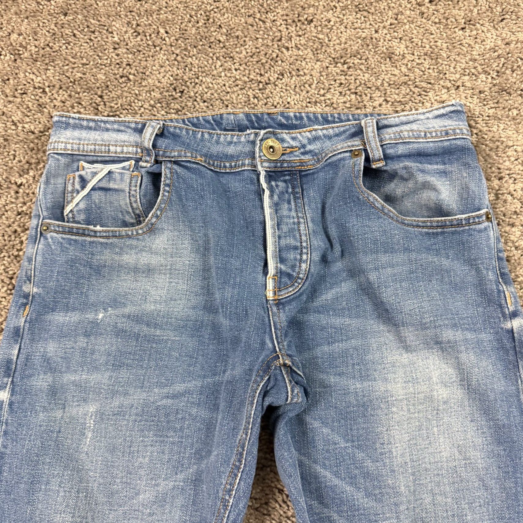 Denime Chivignon Jeans Mens 30 Selvedge Denim Slim Fit Rider Distressed Button Fly Jeans Size US 29 - 5 Thumbnail