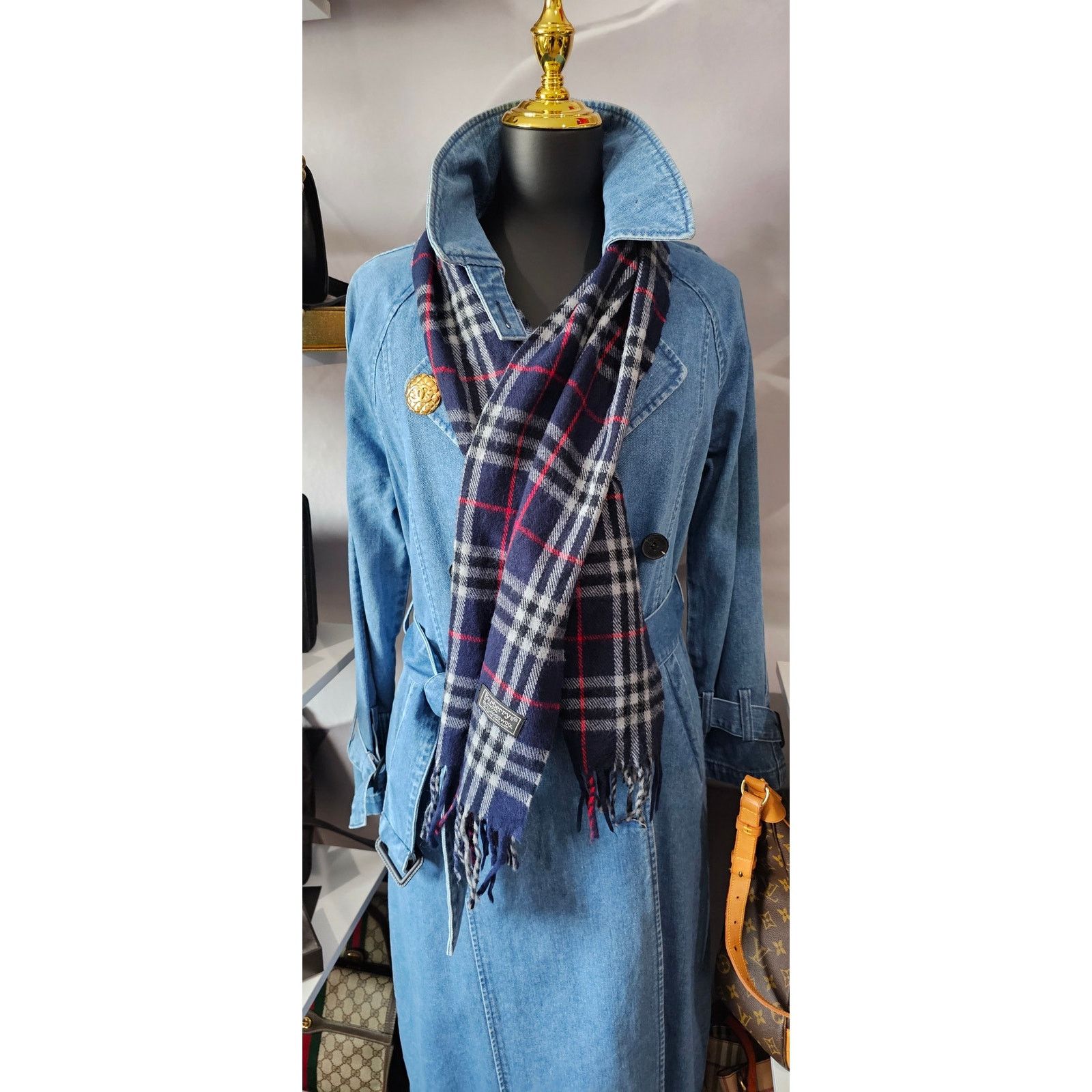 Burberry BURBERRYs of London 100% Lambswool Blue Scarf Nova Check Size ONE SIZE - 2 Thumbnail