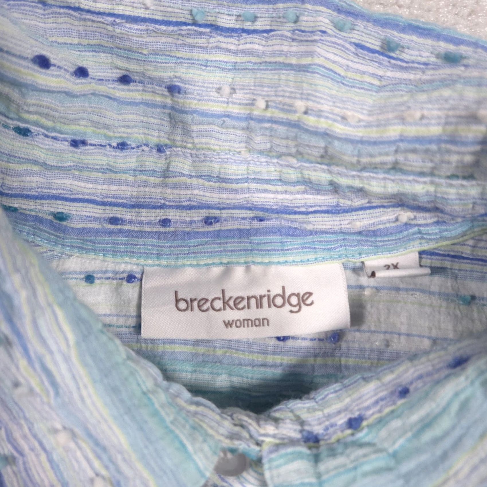 Vintage Breckenridge Shirt Womens 2X Blue Stripe Button Front Roll Tab 3/4 Sleeve Top Size XXL / US 16-18 / IT 52-54 - 5 Thumbnail