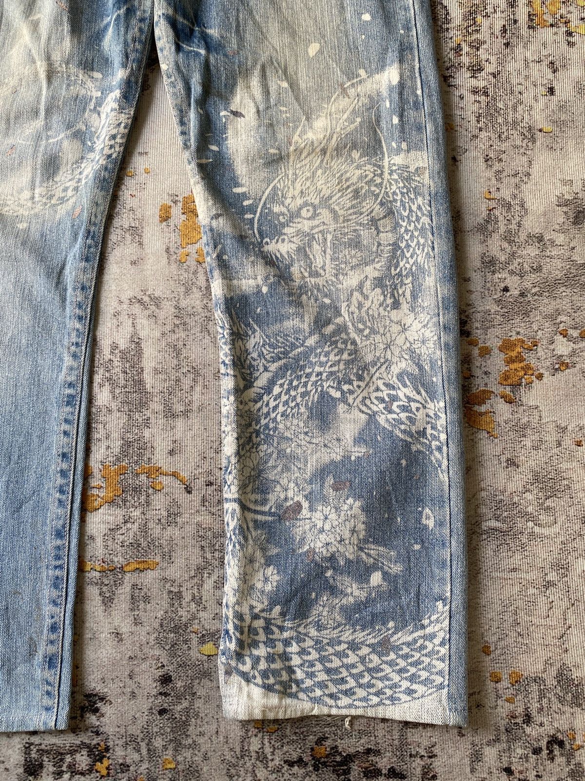 Japanese Brand Japanese Traditional Design Dragons Print Blue Faded Denim Size US 35 - 7 Thumbnail