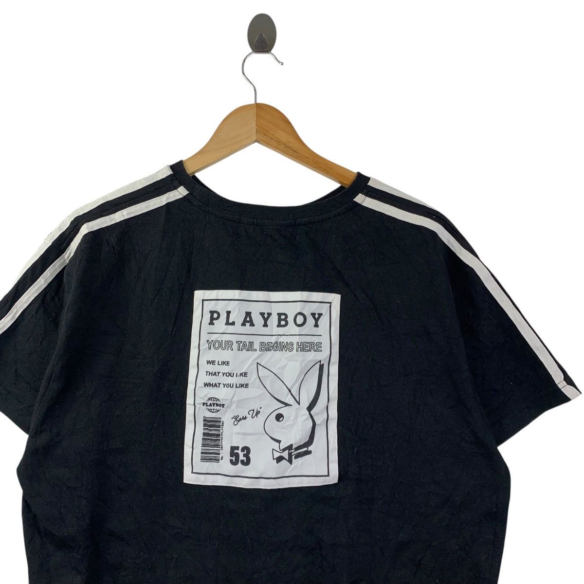 Playboy Playboy Streetwear Tee Black White Striped Shoulders Size US L / EU 52-54 / 3 - 6 Thumbnail