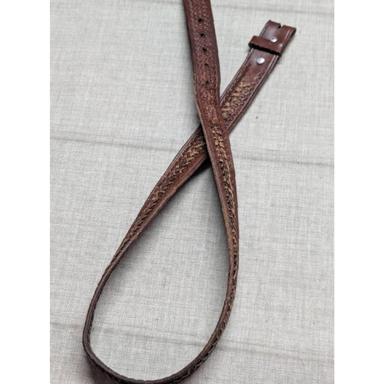 Vintage VINTAGE Western Belt Handcrafted Tooled Braided Brown Cowhide Leather 38 Belt Mens 1-1/2" Width 1980's Buckle Size 38 - 6 Thumbnail