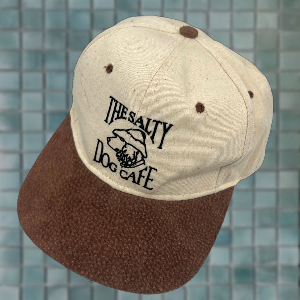 Vintage KC Salty Dog Café Trucker Hat Adult One Size Beige Embroidered Leather Brim Adjustable Cap Mens Size ONE SIZE - 1 Thumbnail