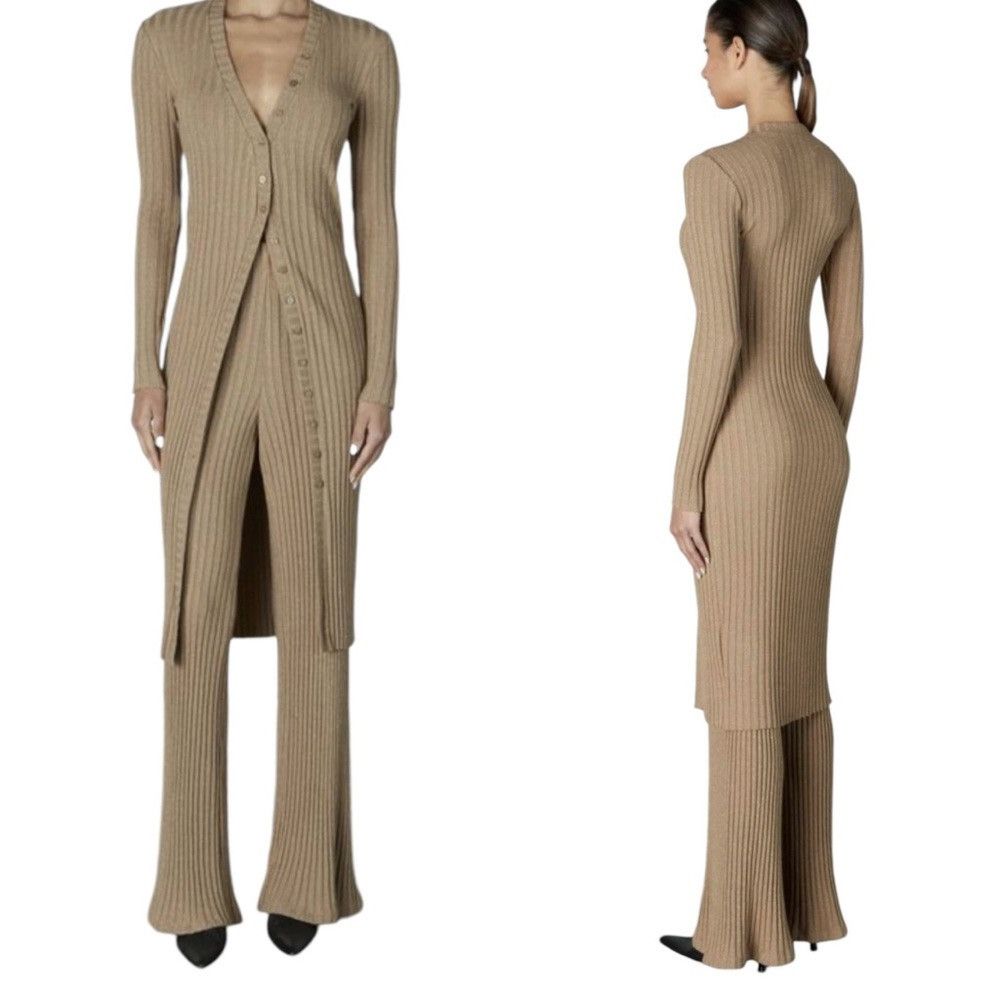Enza Costa ENZA COSTA LUREX SWETER RIB FLARE PANTS IN SAND GOLD SPARKLE Size 28" / US 6 / IT 42 - 1 Thumbnail