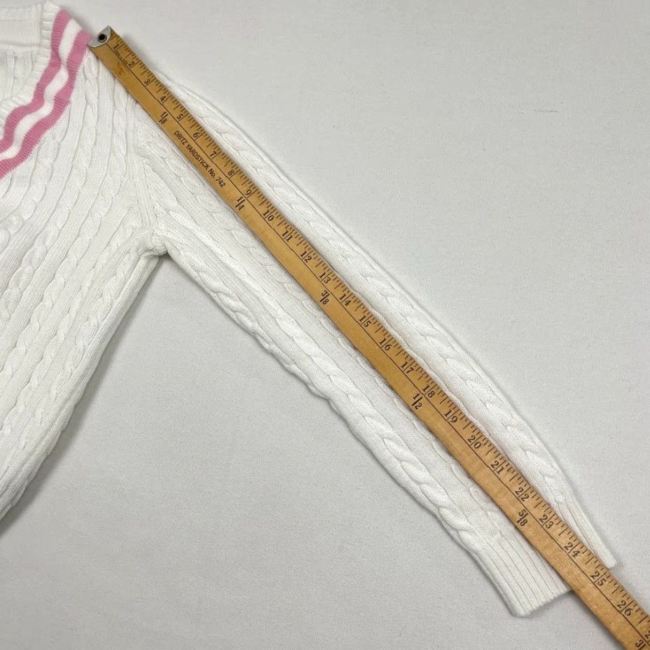 Ralph Lauren Ralph Lauren Sweater Womens M White Pink Cable Knit Tennis Academia Prep Y2K Size M / US 6-8 / IT 42-44 - 7 Thumbnail