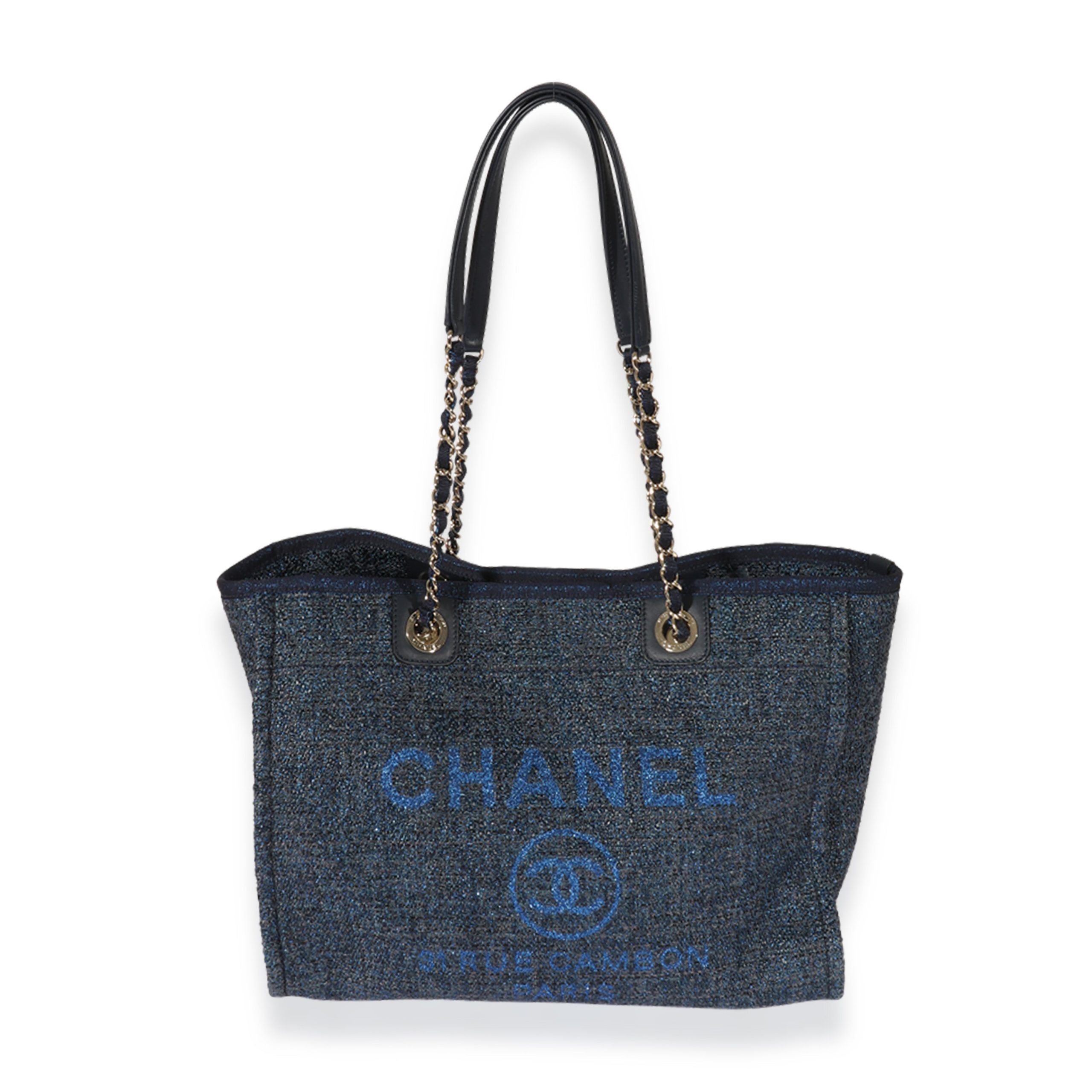 Chanel Navy Tweed Metallic Small Deauville