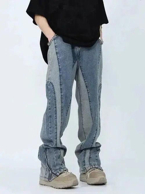 Justine Blue Checked Patchwork Baggy Jeans