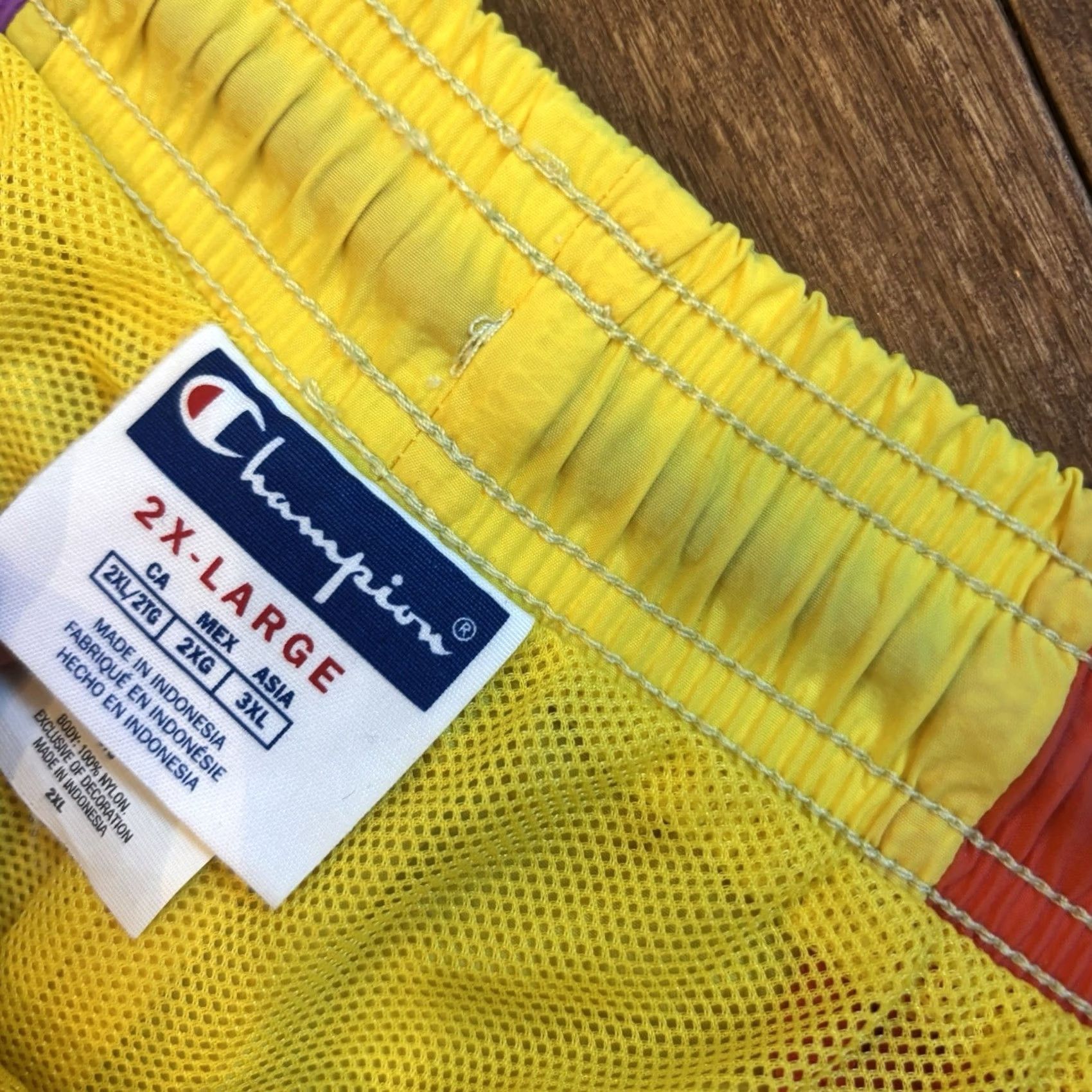 Champion Champion Nylon Warm Up Shorts Yellow Red Multicolor 6” Vertical Stripe 2XL Mens Size US 39 - 6 Thumbnail