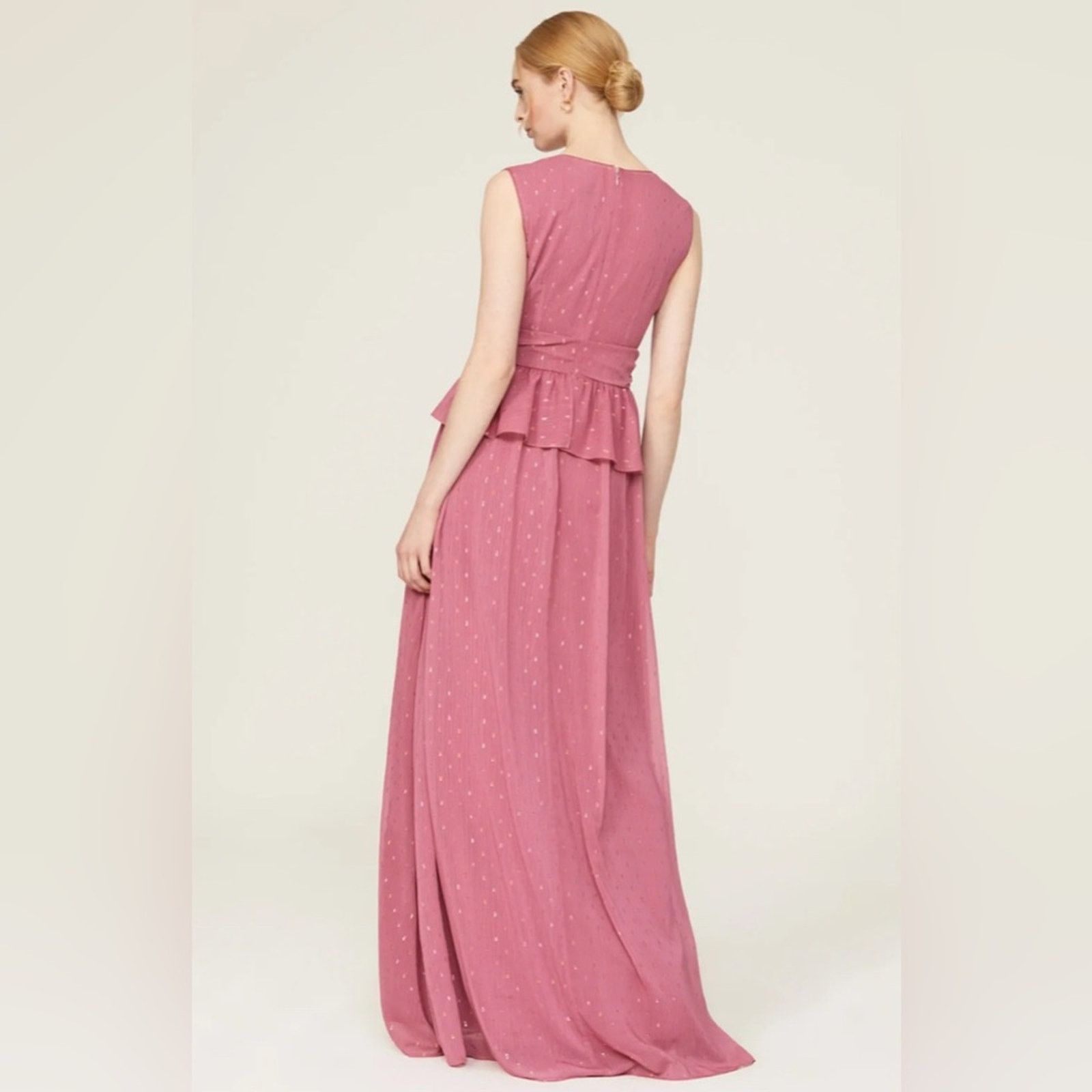 REVOLVE LDT Pink Rose Metallic Peplum Waist V Neck Maxi Gown Dress Size S / US 4 / IT 40 - 2 Thumbnail