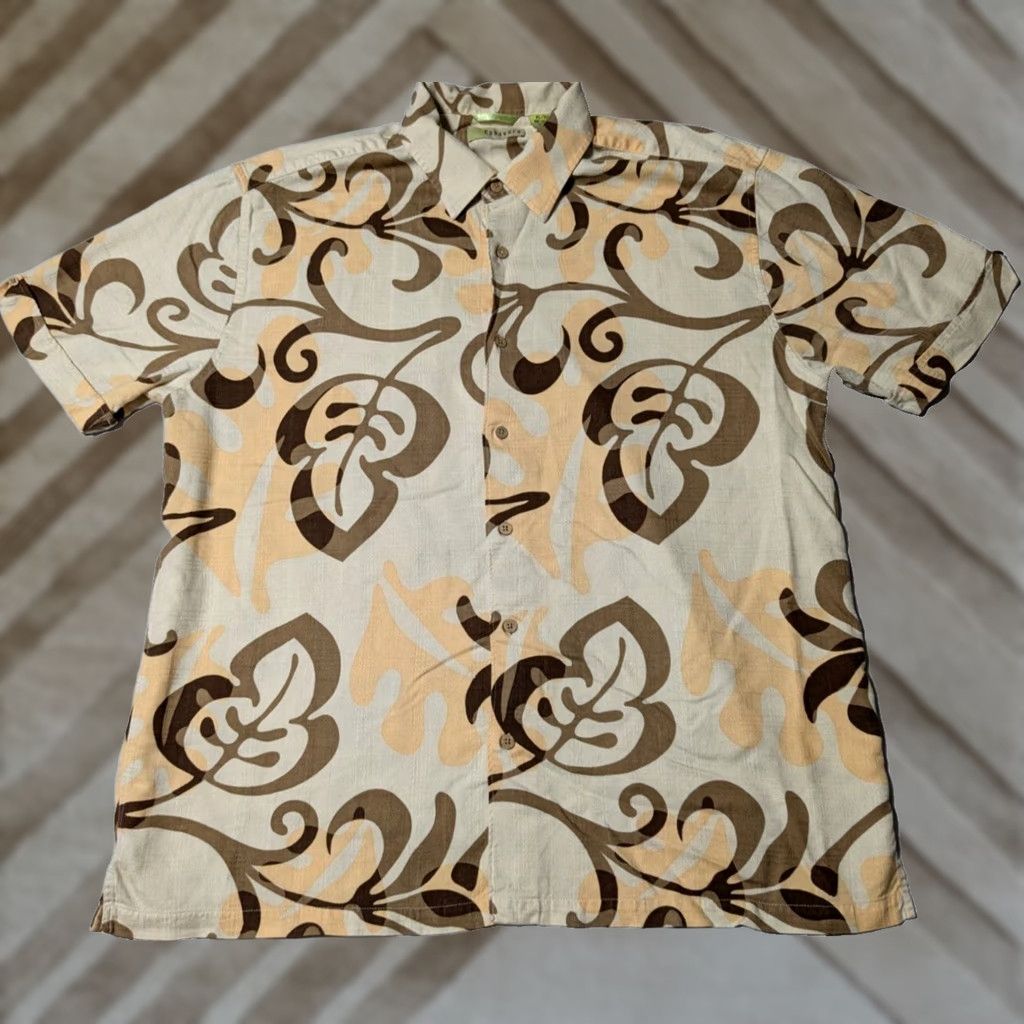 Cubavera CUBAVERA Men XL Khaki Leaf Allover Print Button-Up Hawaiian Shirt Size US XL / EU 56 / 4 - 1 Thumbnail