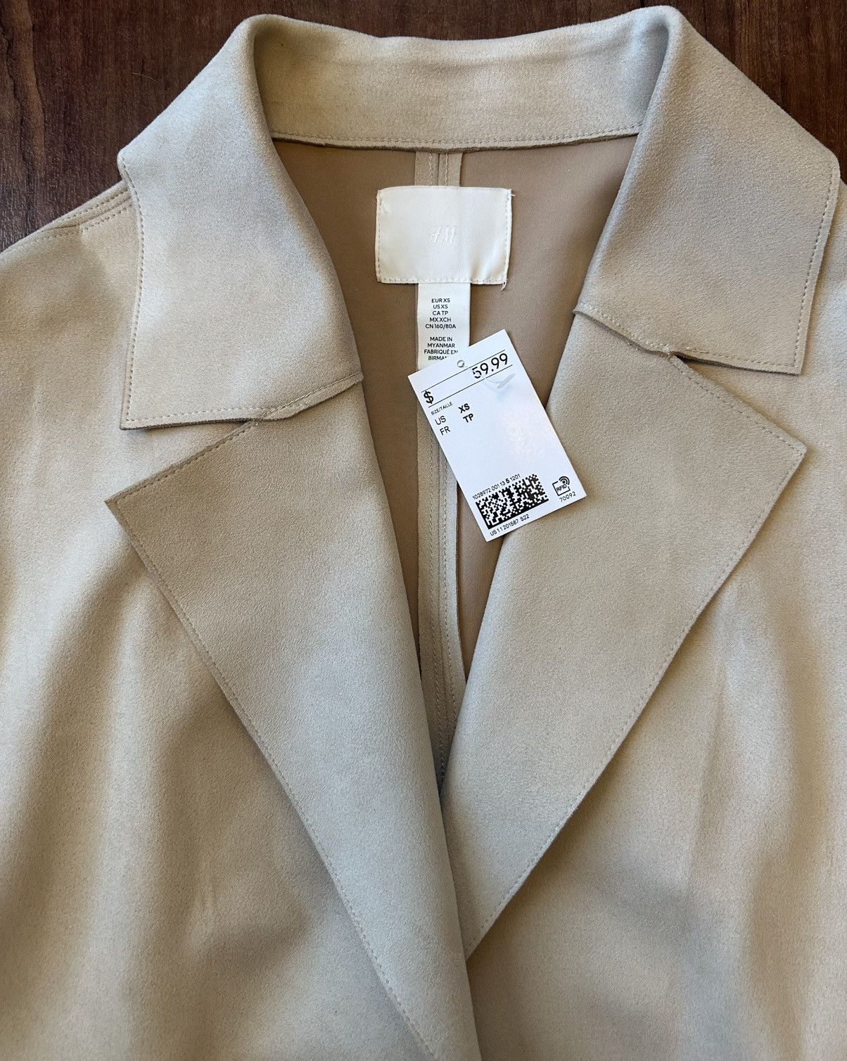 H&M H&M Women’s Faux Suede Coat Long XS Beige Size XS / US 0-2 / IT 36-38 - 5 Thumbnail