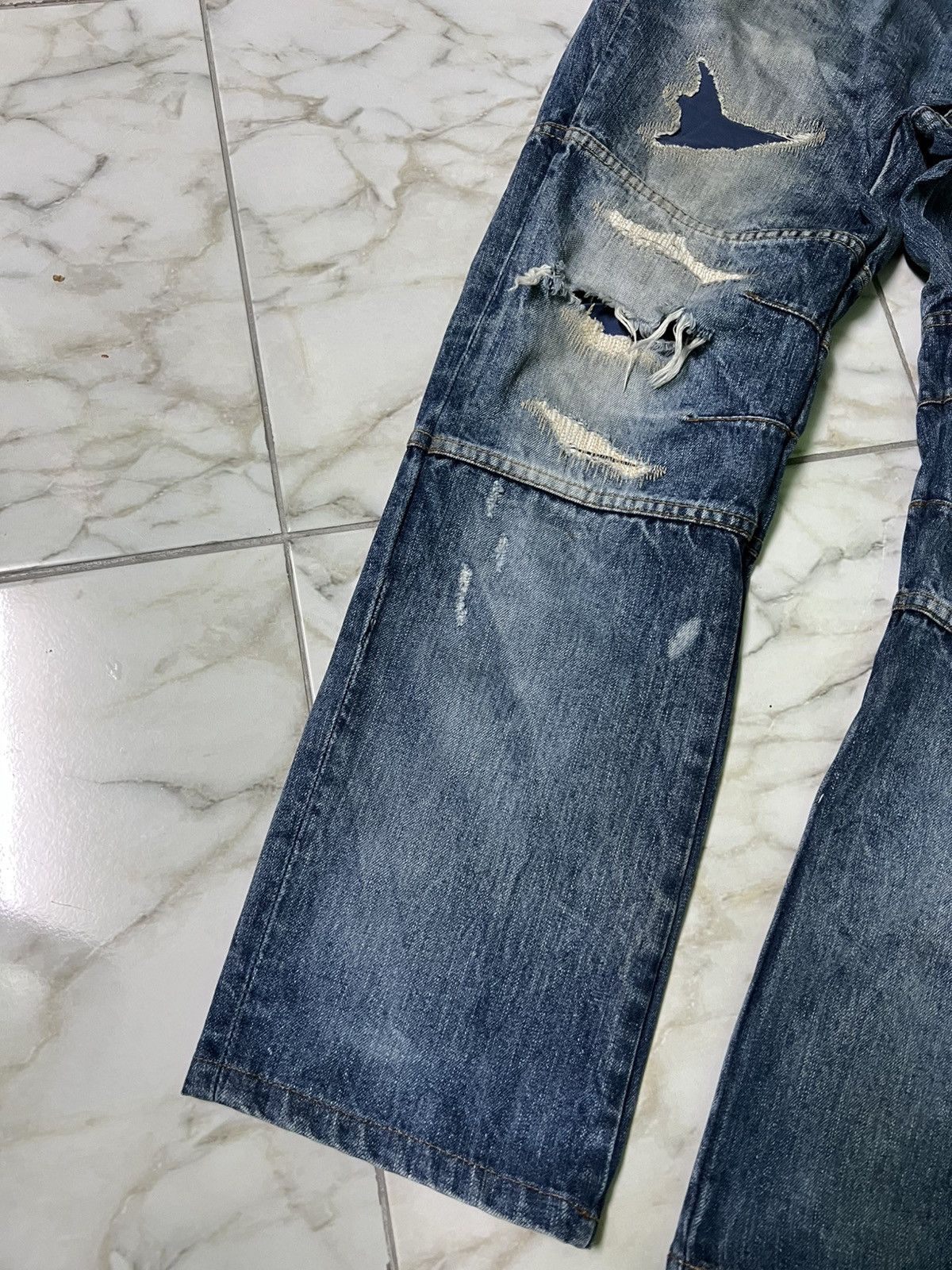 Japanese Brand 💥Baggy💥Redpepper Double Knee Washed Ripped Distress Jeans Size US 35 - 3 Thumbnail