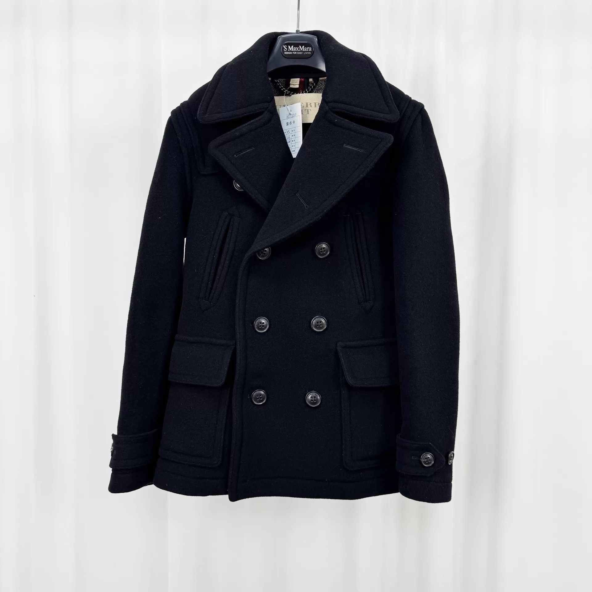 Burberry Burberry Black Double-Breasted Check Wool Coat XS 99 New Size US XS / EU 42 / 0 - 1 Thumbnail