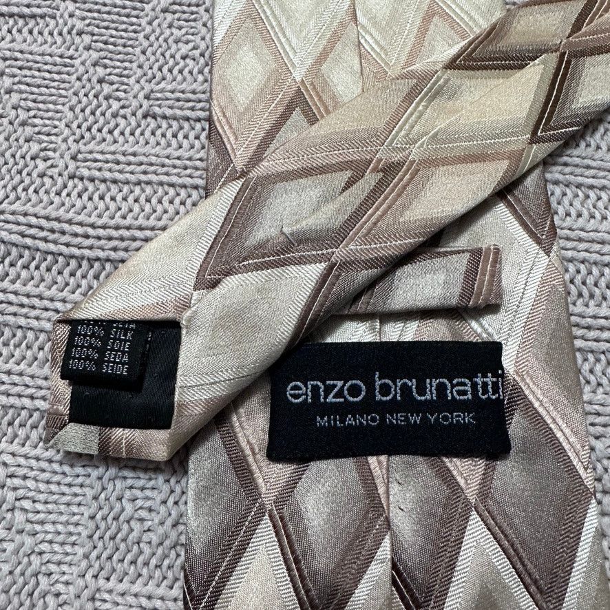 Vintage Vintage Enzo Brunatti bronze diamond geometric silk tie Size ONE SIZE - 2 Thumbnail