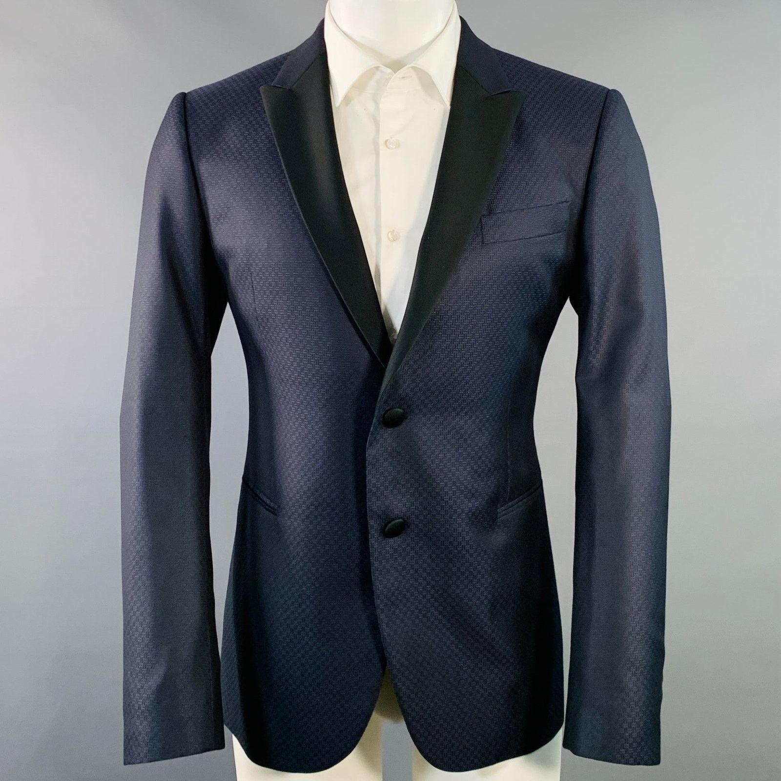 Emporio Armani EMPORIO ARMANI Navy Black Textured Wool Silk Sport Coat Size 40R - 1 Thumbnail