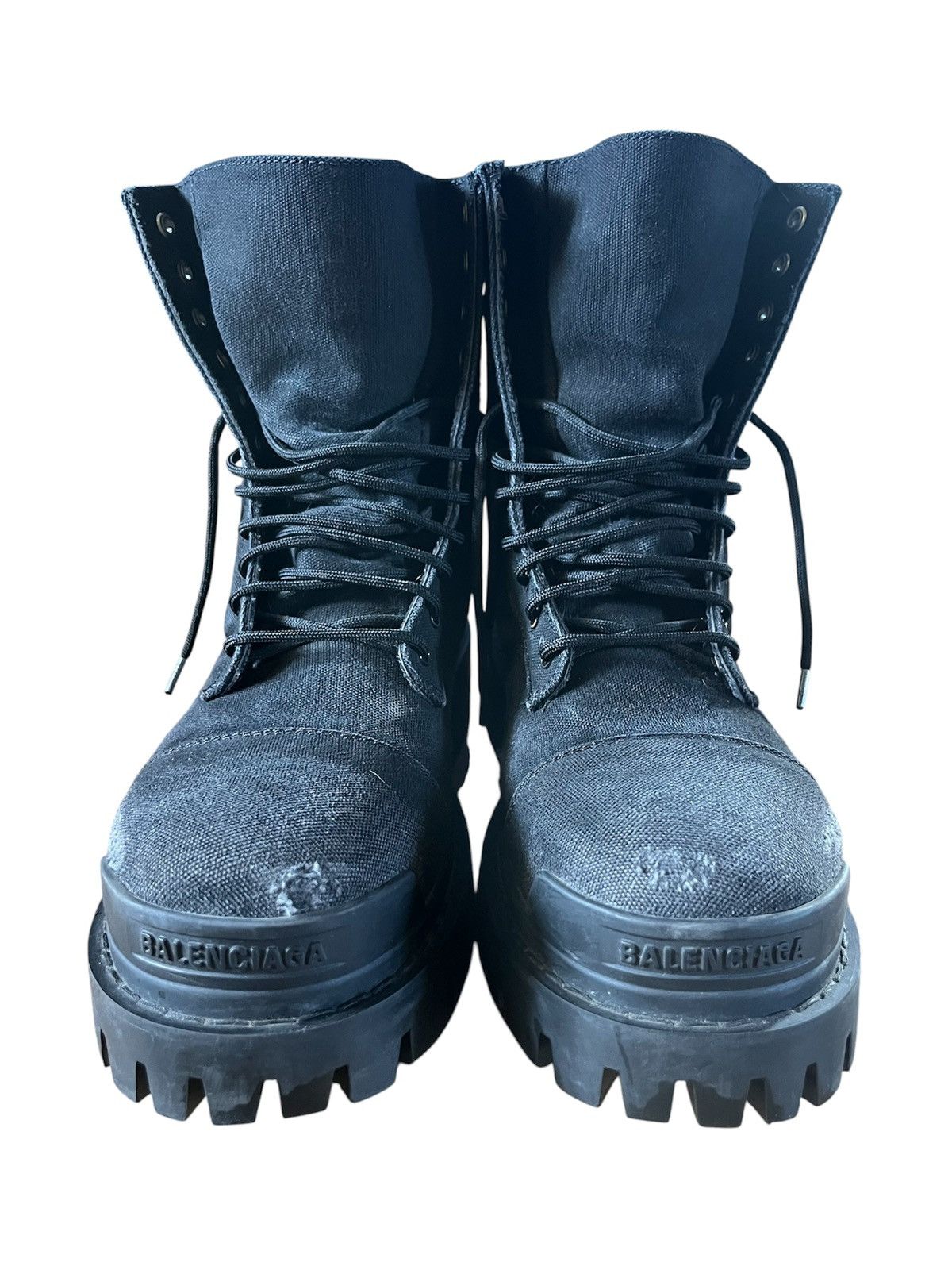 Balenciaga Balenciaga Black Canvas Distressed Combat Strike Boots Size US 9 / EU 42 - 3 Thumbnail