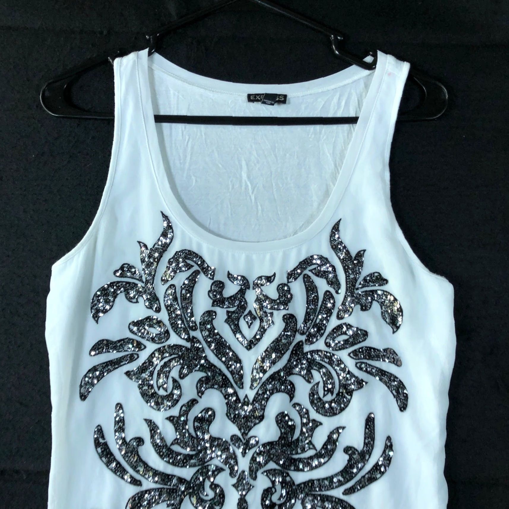 Express Express Womens Tank White Embroider Sequin Scoop Neck Lined Small Size S / US 4 / IT 40 - 2 Thumbnail