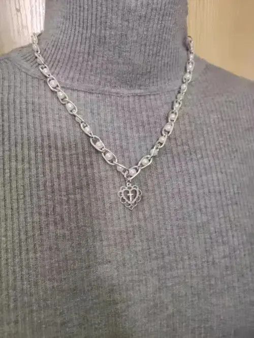 Jewelry Cross Heart Streetwear Necklace Chain in Silver, Men's