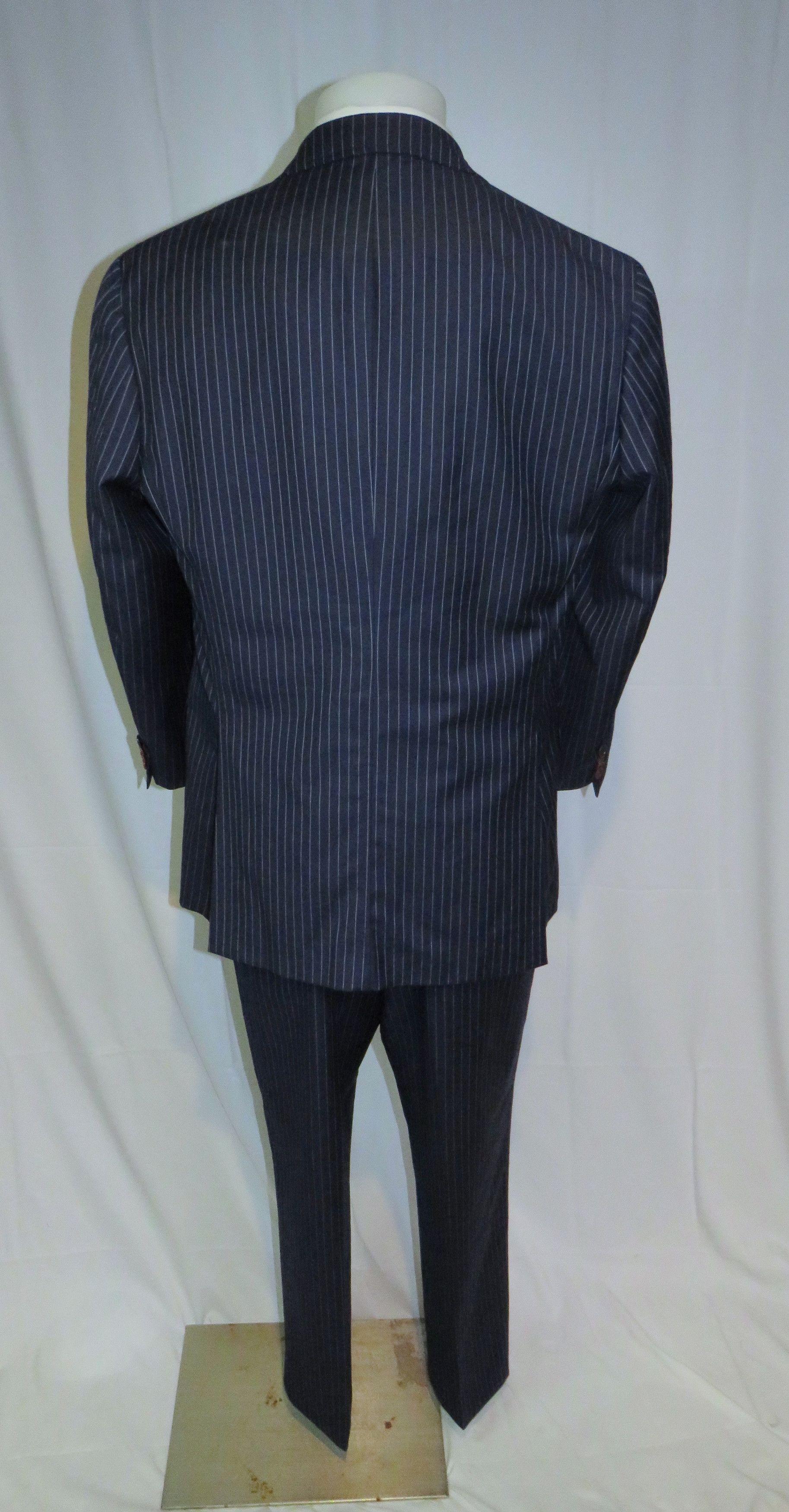 Etro Navy Blue Striped Flat Front Three Roll Two Suit 44 Size 44R - 2 Thumbnail