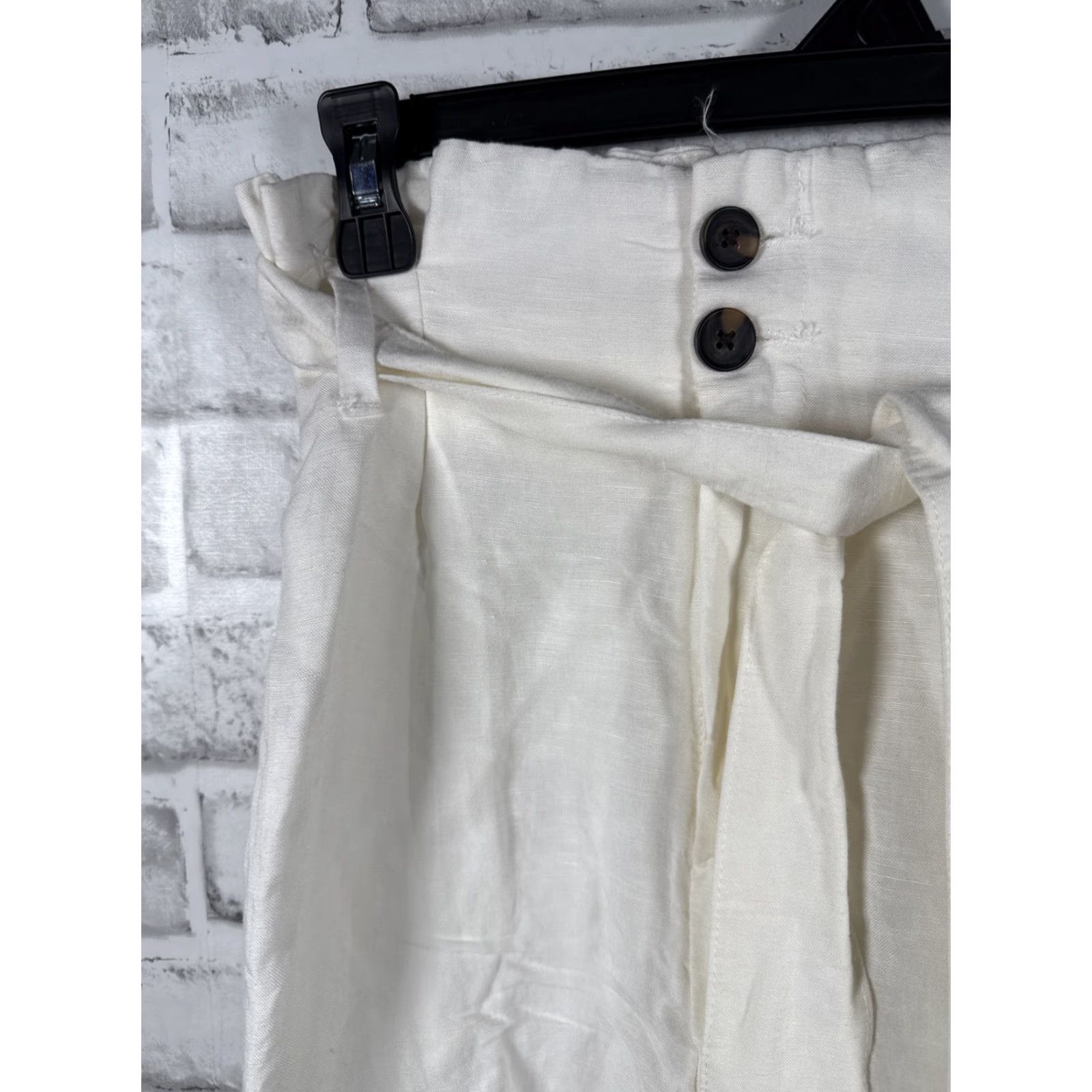 H&M NWT H & M Linen Blend White Casual Trouser Pants With Belt Womens Size 0 Size 25" / US 0 / IT 36 - 3 Thumbnail