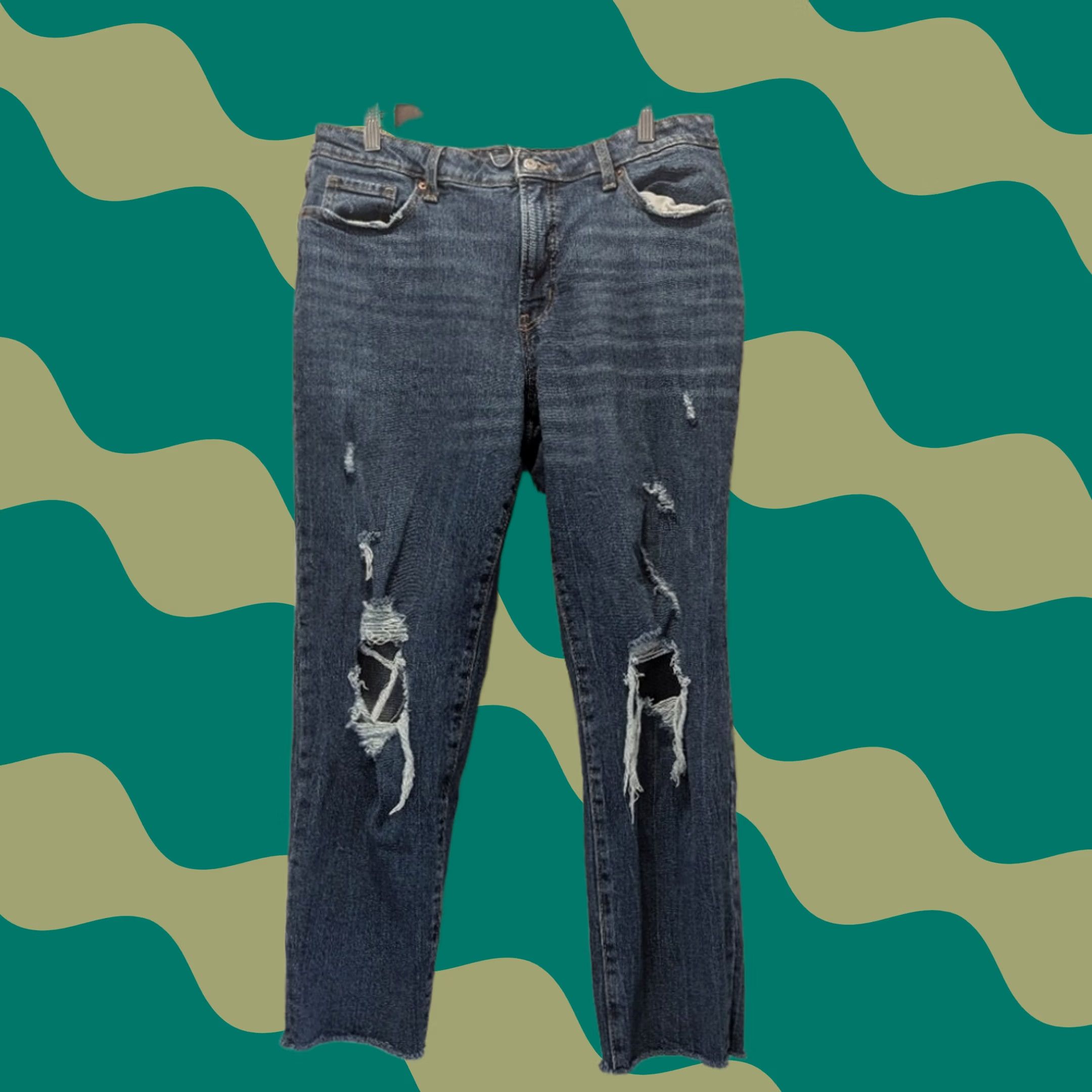 Old Navy VINTAGE Old Navy High Rise OG Strait Jeans Women’s 14 Distressed Denim Raw Hem Y2K 90’s Womens Size 36" / US 14 / IT 50 - 1 Thumbnail