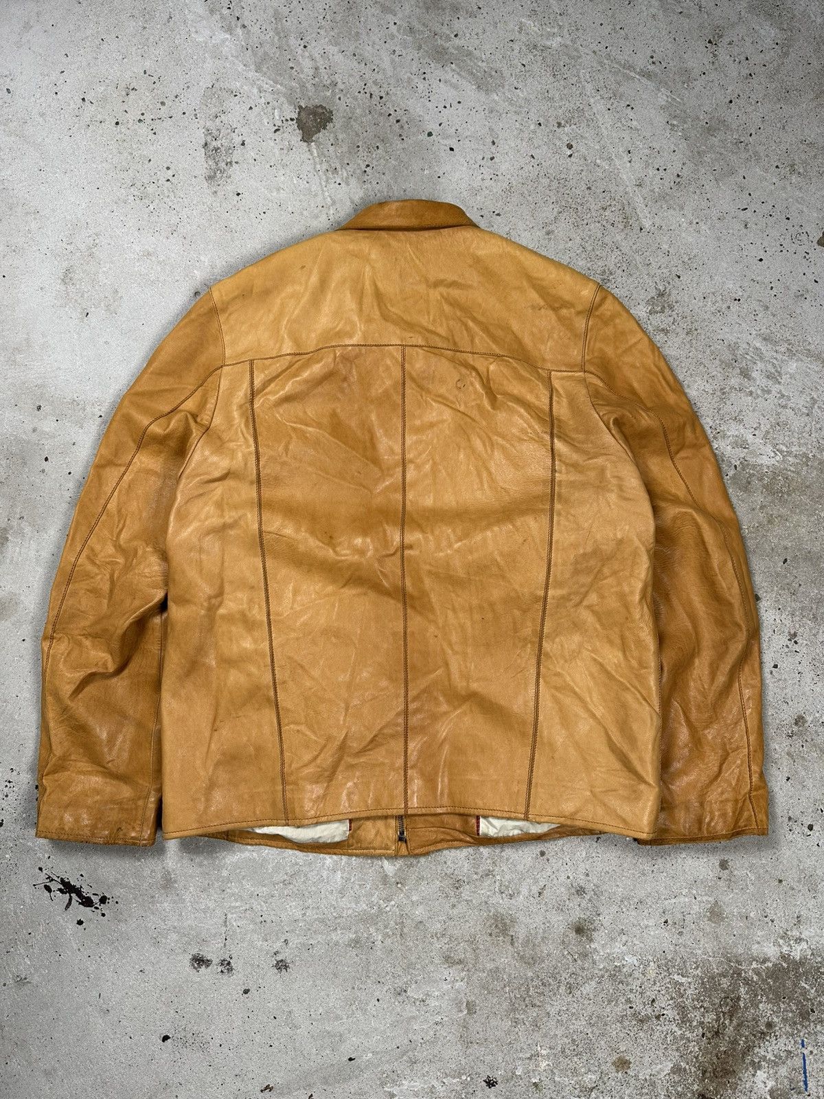 Genuine Leather × Vintage Vintage 90s Distressed Orange Brown Leather Utility Jacket Size US L / EU 52-54 / 3 - 2 Thumbnail