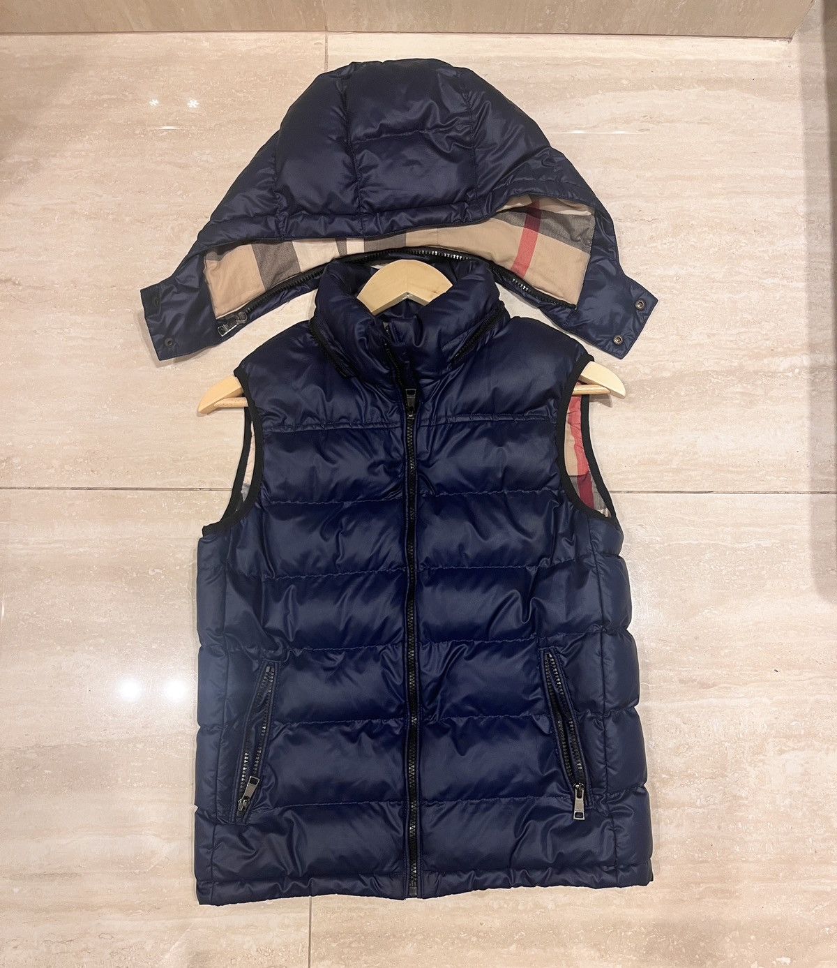 image of Burberry Navy Sleeveless Down Jacket, Men's (Size Small)