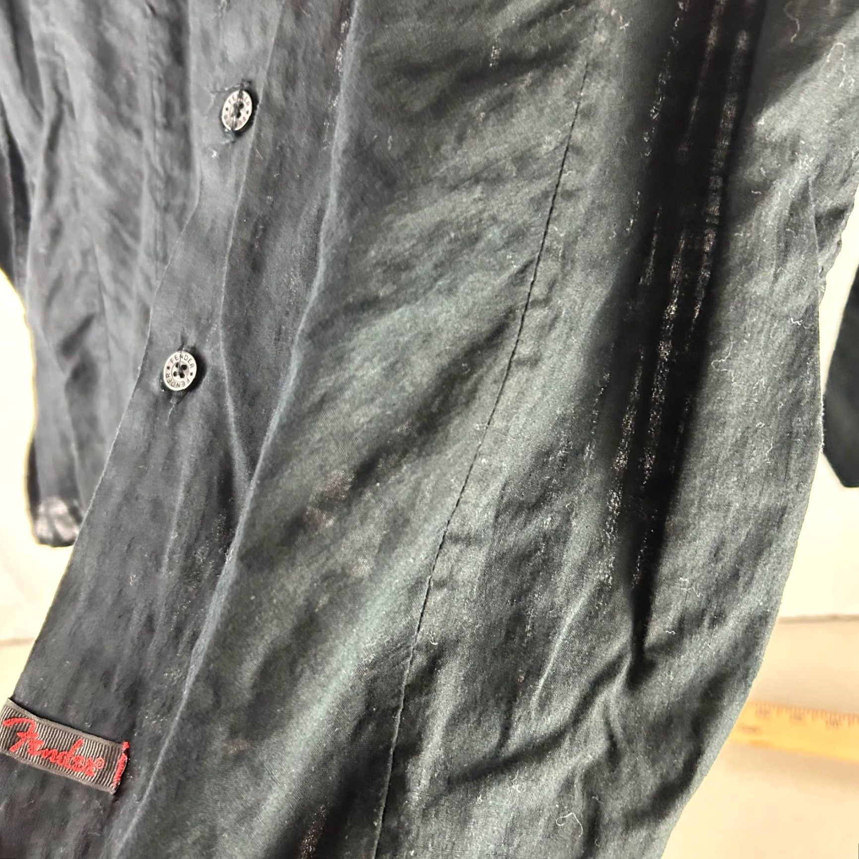 Fender Fender Custom Shop Rock & Roll Religion Button-Up Shirt Mens XL Black Fleur De Lis Studded Embroidered Solid/Striped Gothic Concert Wear Size US XL / EU 56 / 4 - 7 Thumbnail