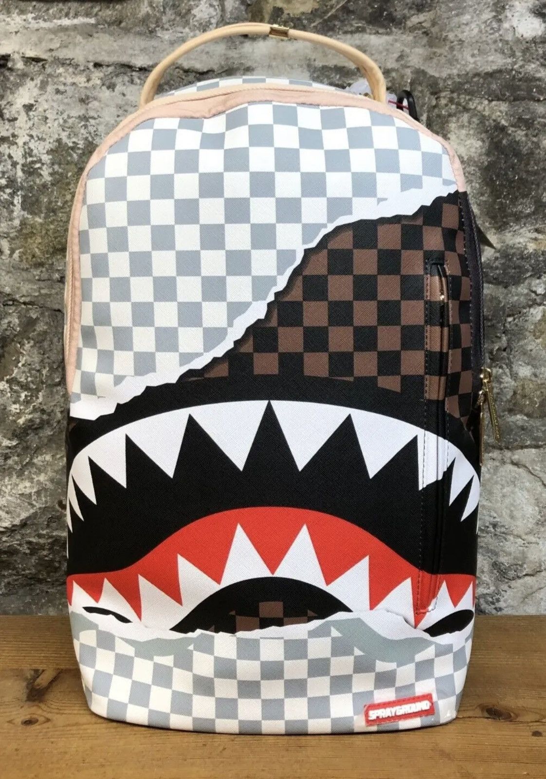 image of Sprayground Brown Tear Away Sharkmouth Backpack New in Black/White, Men's