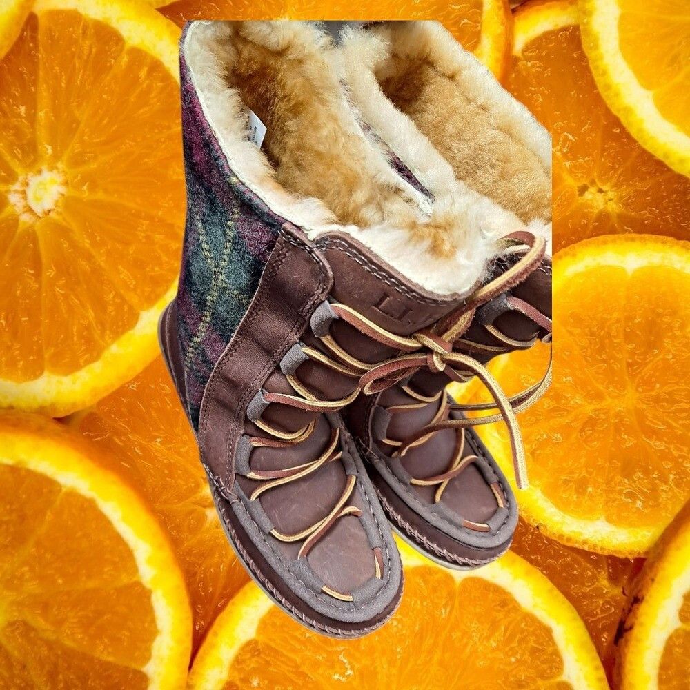 Other L.L.Bean Shearling Lined Moc Toe Plaid Wool Boots Lace Up Wo Size US 7 / IT 37 - 6 Thumbnail