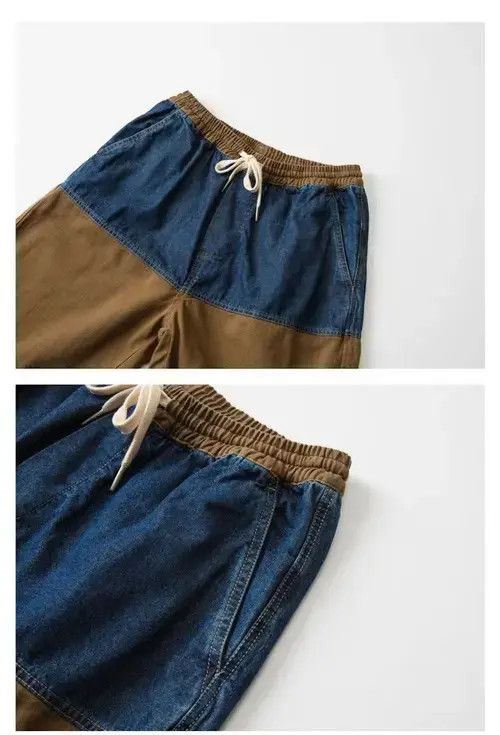 Jean 20SS Indigo Union Japan Khaki Denim Patchwork Shorts Size US 34 / EU 50 - 3 Thumbnail