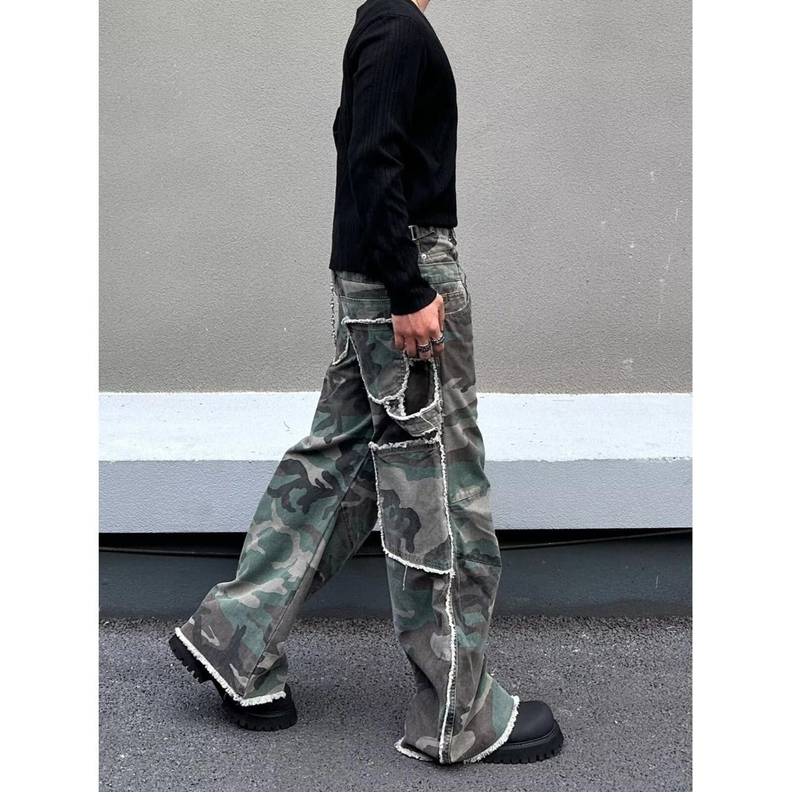 Other Double Waist Camo Wide Leg Cargo Pants, Stacked Flared Pants Size US 28 / EU 44 - 4 Thumbnail