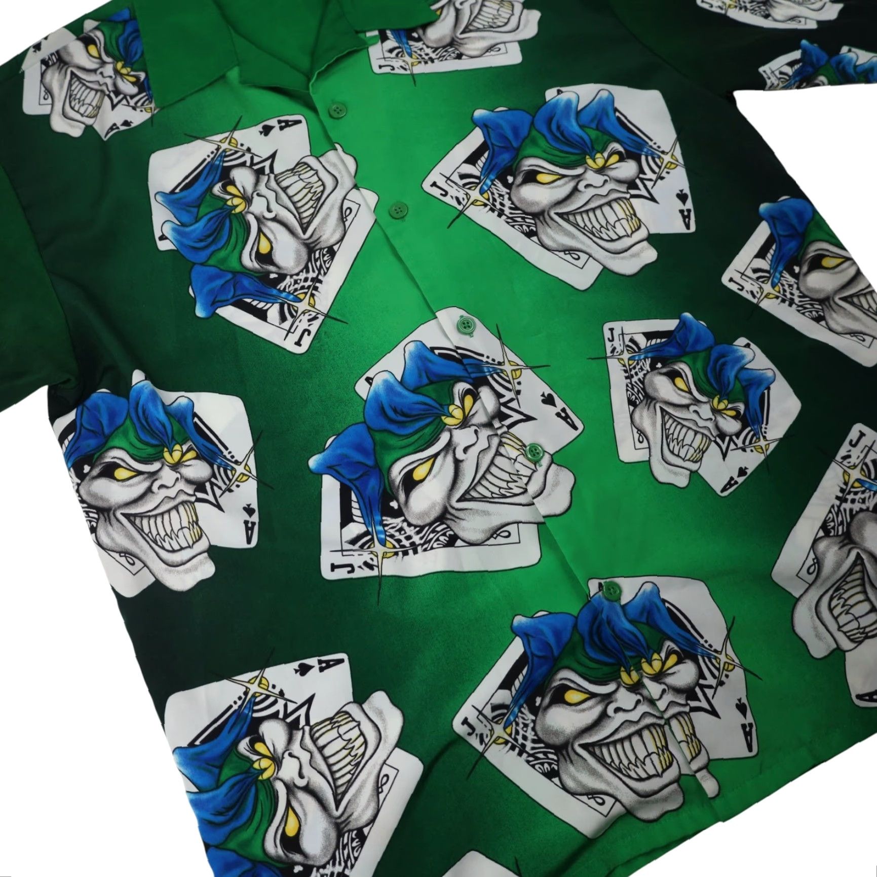 Vintage VINTAGE Y2K DC Clothing Polyester Joker Card Button Up Shirt Mens XL Green Short Sleeve Button Up Shirt Size US XL / EU 56 / 4 - 3 Thumbnail
