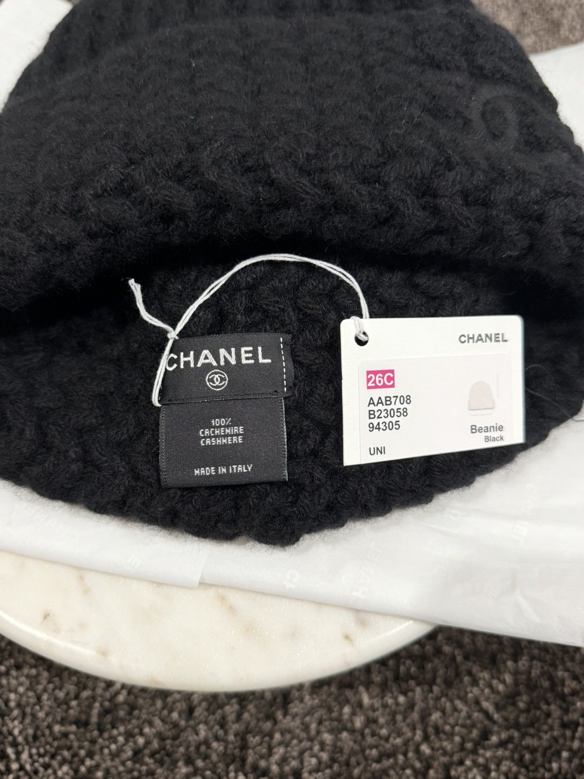 Chanel Chanel Cashmere Triple Black Big CC Logo Knit Beanie Hat Size ONE SIZE - 9 Thumbnail