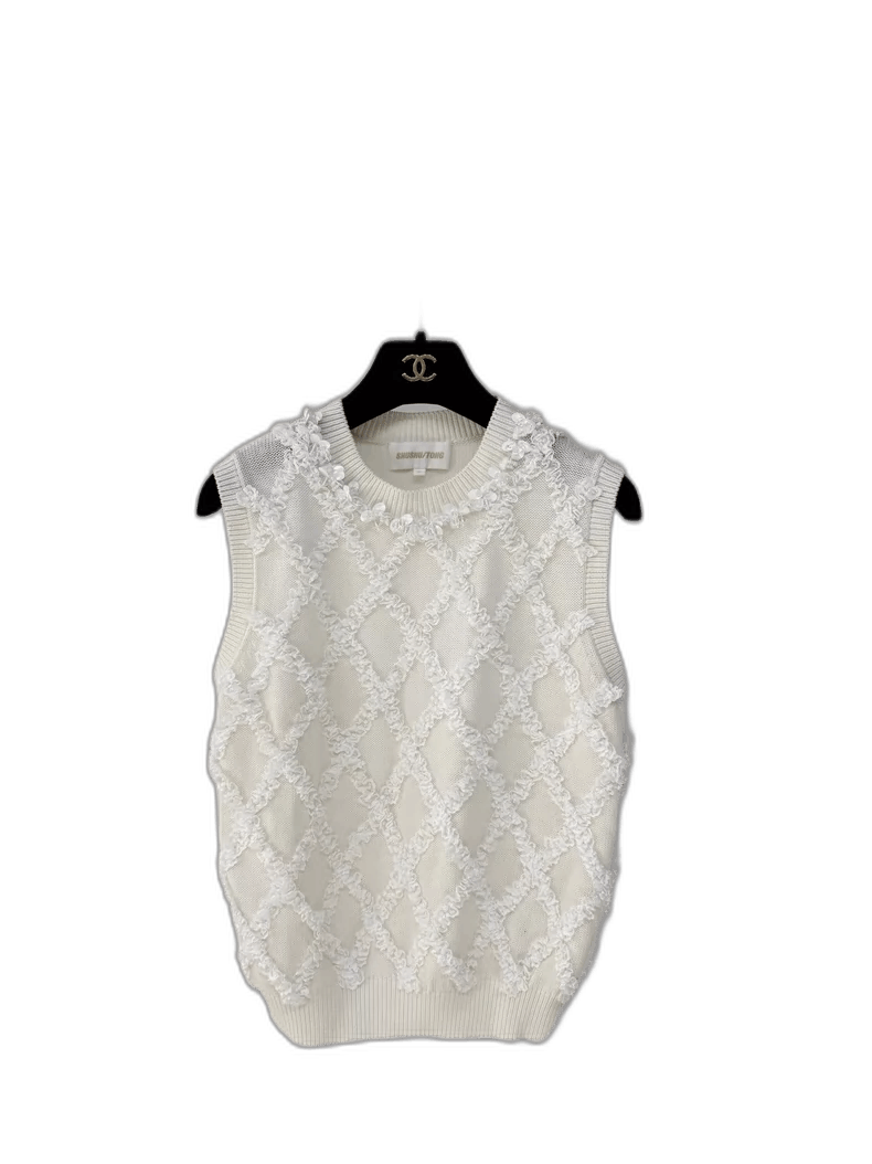 Maison Margiela White Sleeveless Knit Sequin Top Size S / US 4 / IT 40 - 1 Thumbnail