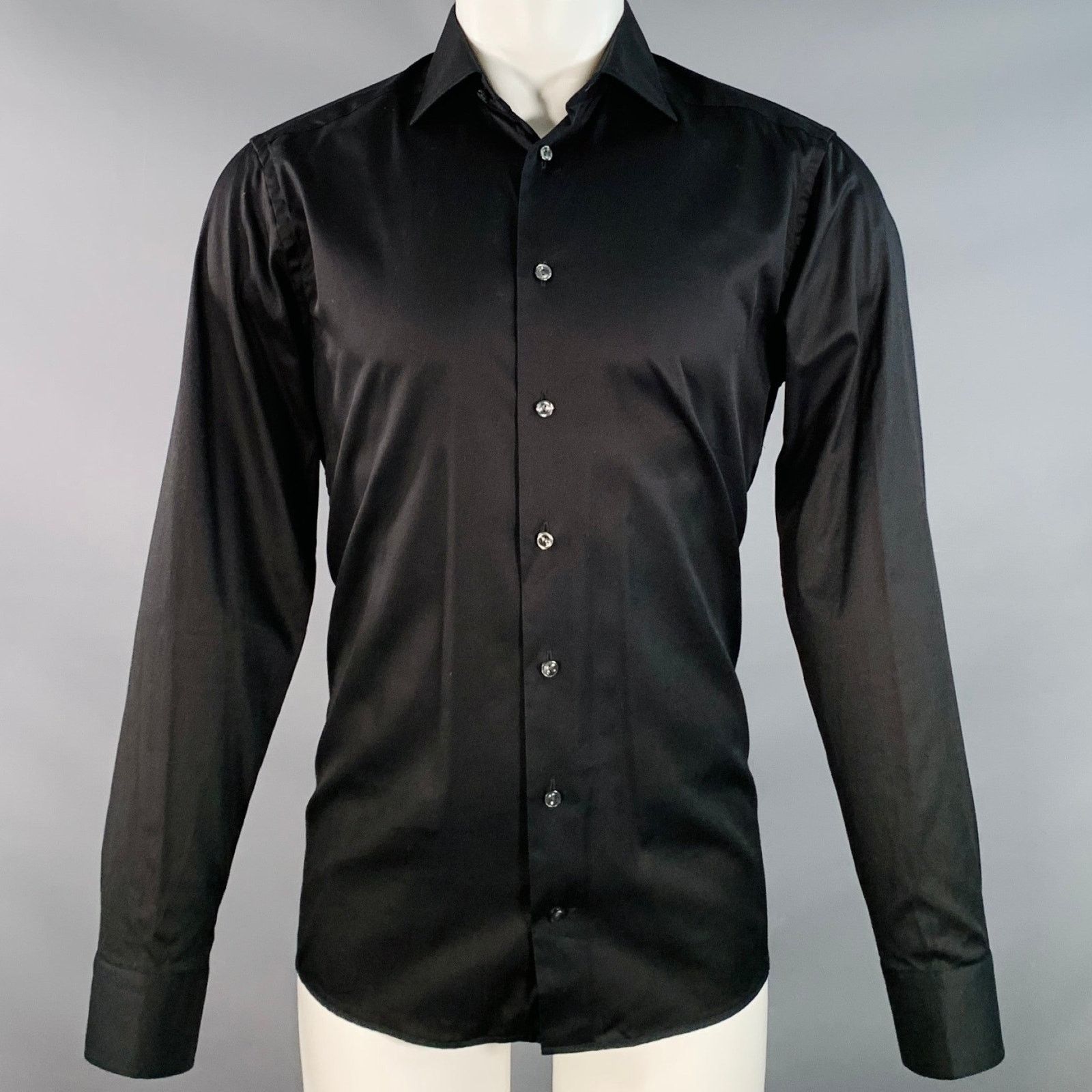 Eton ETON Black Cotton Twill Spread Collar Button Down Shirt Size US S / EU 44-46 / 1 - 1 Thumbnail